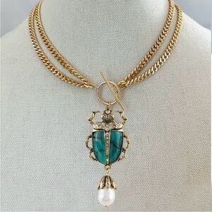Gold Toggle Chain Scarab Beetle Necklace